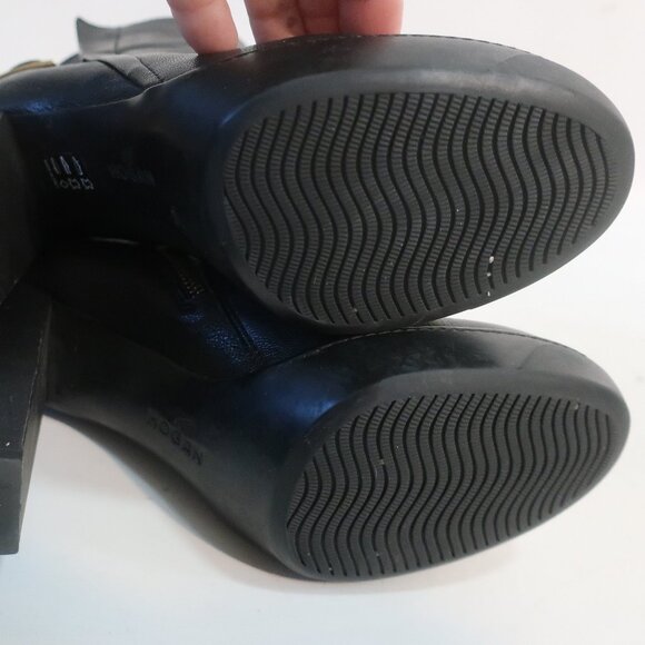 Authentic Womens Hogan Black Leather Platform Block Heel Zip Booties 40 US/10 - Picture 10 of 16